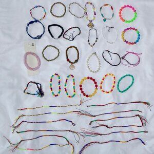 SUPER LOT OF 36 BRACELETS - BEADS, PLASTIC, STRING, 1 BRAND NEW - KIDS & ADULTS